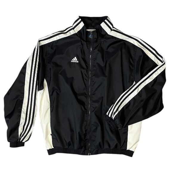 Adidas Black White Track Jacket Zip Up Retro Y2K Windbreaker Men’s XL - Picture 1 of 10